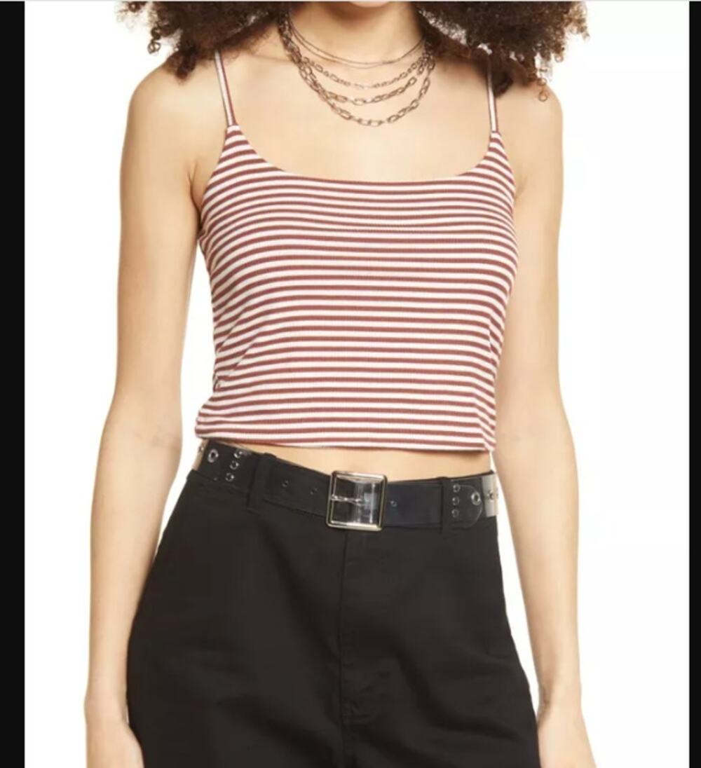 BP Nordstrom Rust White Stripe Rib Crop Camisole Top Womens XLarge XL 90s Grunge